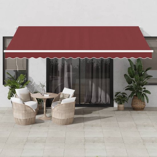 vidaXL - Auvent - manuel - extensible - avec - LED - 450x300 - cm - rouge bordeaux