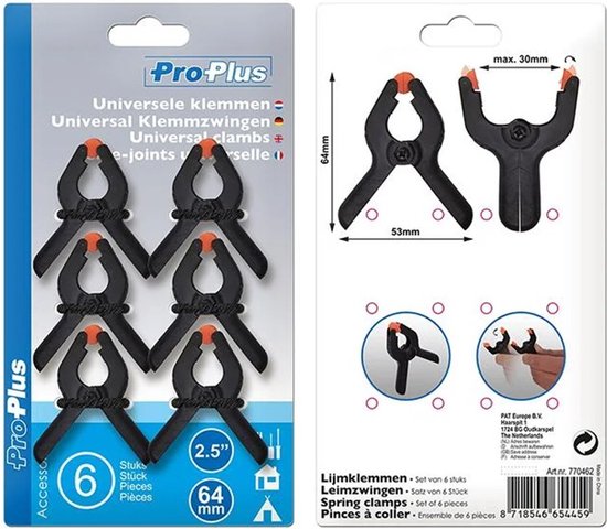 Proplus zeilklemmen/lijm klem - set 18x stuks - zwart - 6 cm - kunststof - marktkraam/dekzeil/DHZ van ProPlus — afbeelding 3