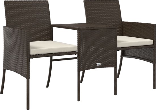 vidaXL - Banc de jardin - 2 places - avec - table - et - repose-pieds - poly - rotin - marron