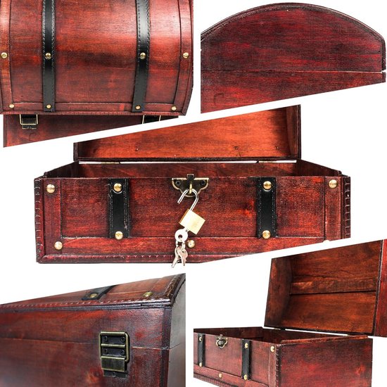 WINBST Schatkist houten kist piratenkist geschenkdoos spaarvarken spaarpot kinderen