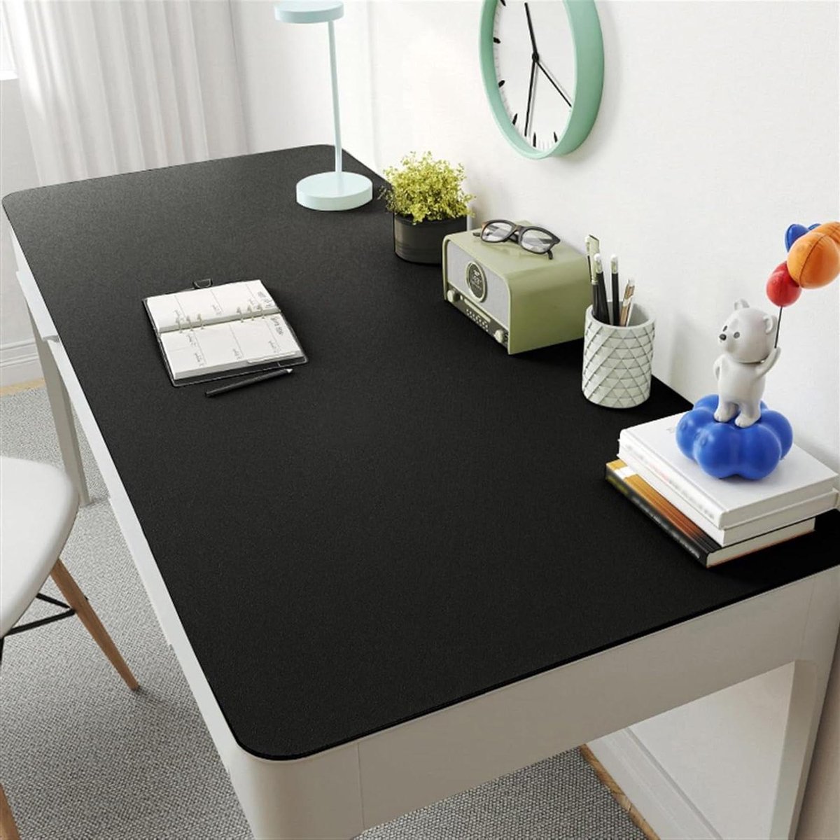 Verdikte bureauonderlegger 40 x 120 cm - schoolstudenten - schrijfblok - bureautafelbeschermer - zwart