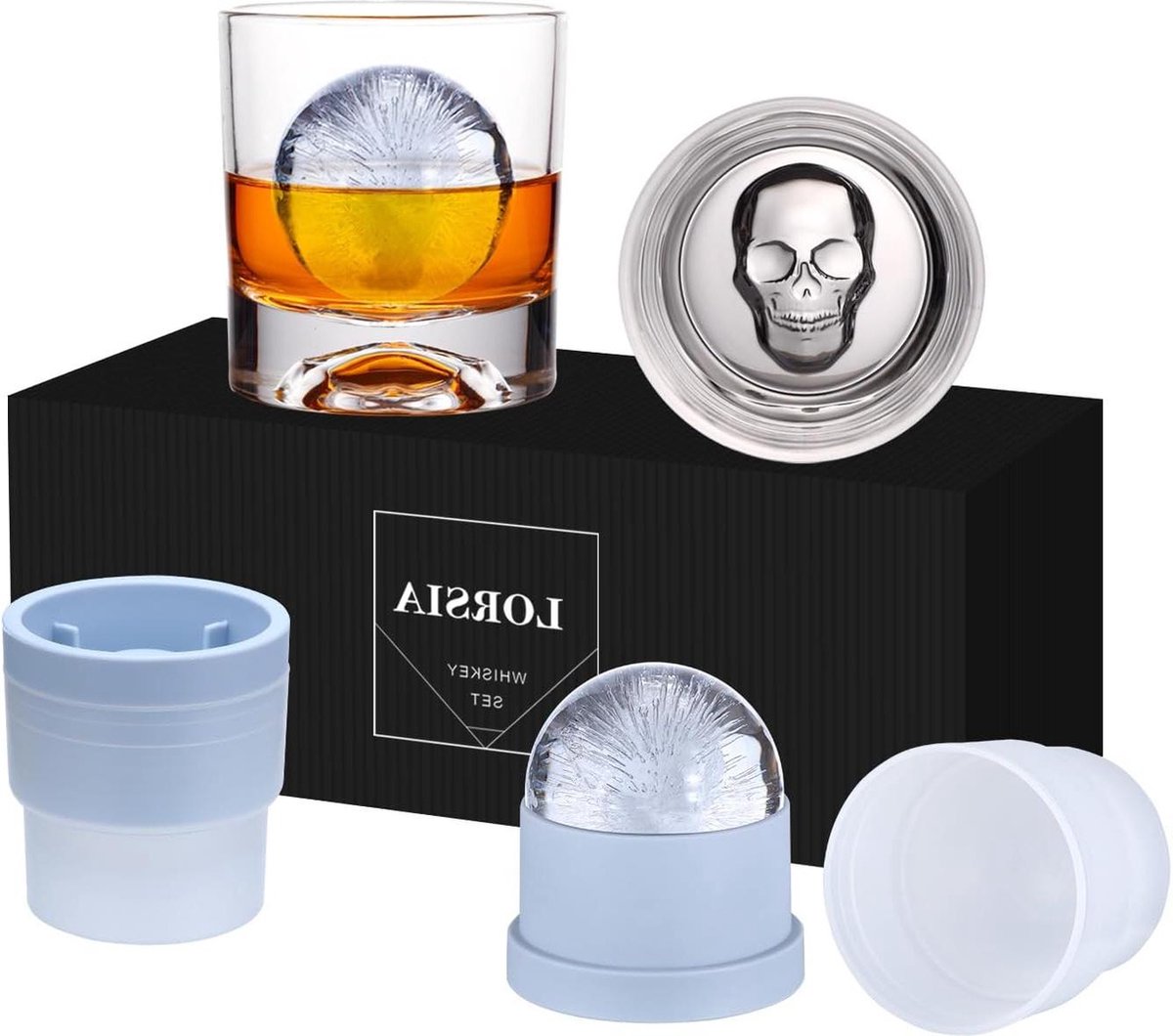 Rocks Glas Set van 4 - Kristallen Whiskyglazen met IJsbalvormen - 10 oz Old Fashioned Glazen - Scotch Cocktail Rum Cognac Vodka - Mannen cadeau