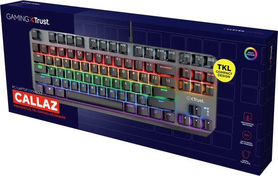 Zwart TKL gaming toetsenbord 'Callaz' met multicolour mechanische switches.
