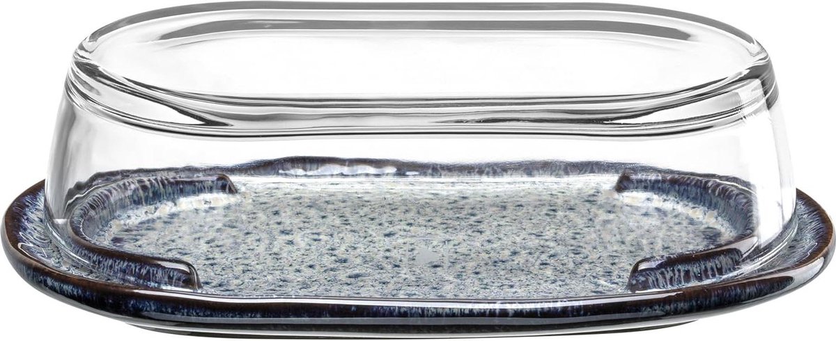 Keramische botervloot met glazen deksel 206 x 77 x 126 cm - handgemaakt - vaatwasmachinebestendig - antraciet