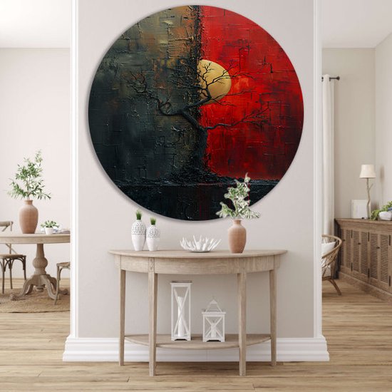 Tableau arbre - Panneau mural végétal - Décoration murale ronde Lune - Décoration murale rural - Tableau rond - Décoration murale chambre cercle mural forex 70x70 cm