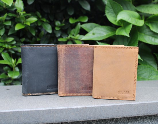 Fana Bags Cuir - Cuir Hunter - RFID Anti-Skim - Portefeuille Cuir Debout - Cognac/ Taupe