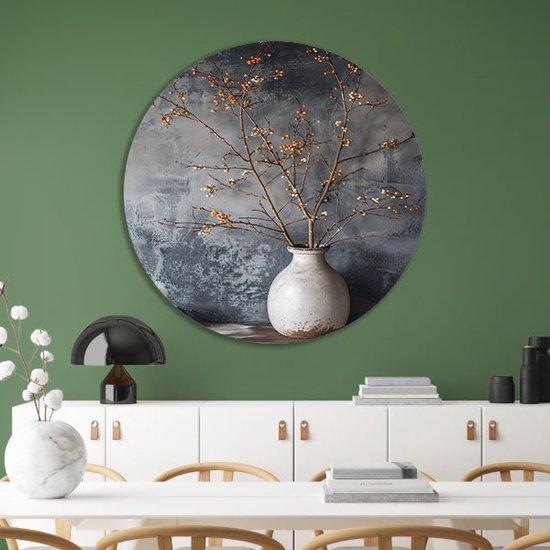 Vase cercle mural - Object tableau rond - Décoration murale murale Branches rondes - Tableau moderne - Cercles muraux - Décoration murale chambre cercle mural aluminium 40x40 cm