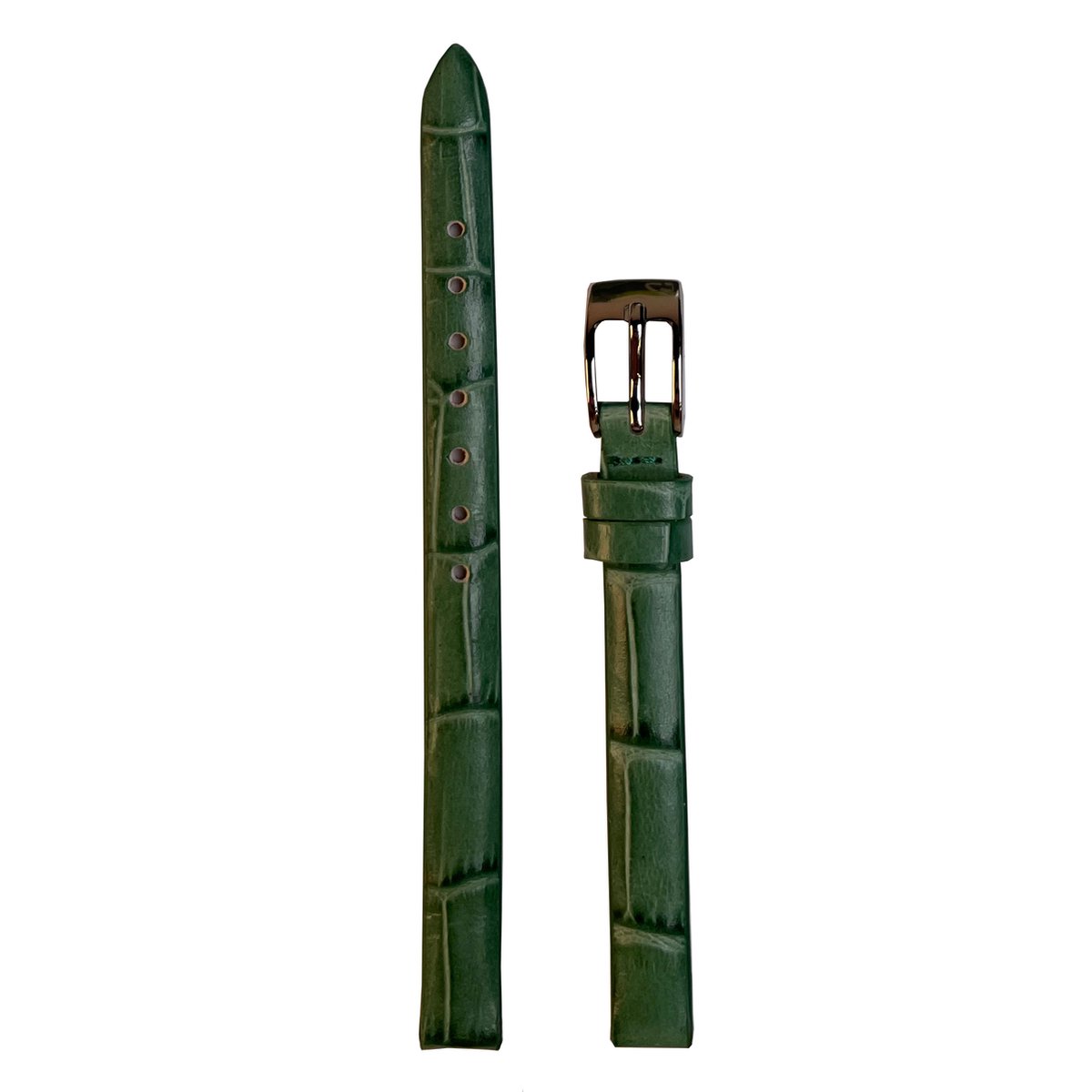 Horlogeband - 8mm - Groen - Echt leer in croco print - Roestvrijstalen gesp