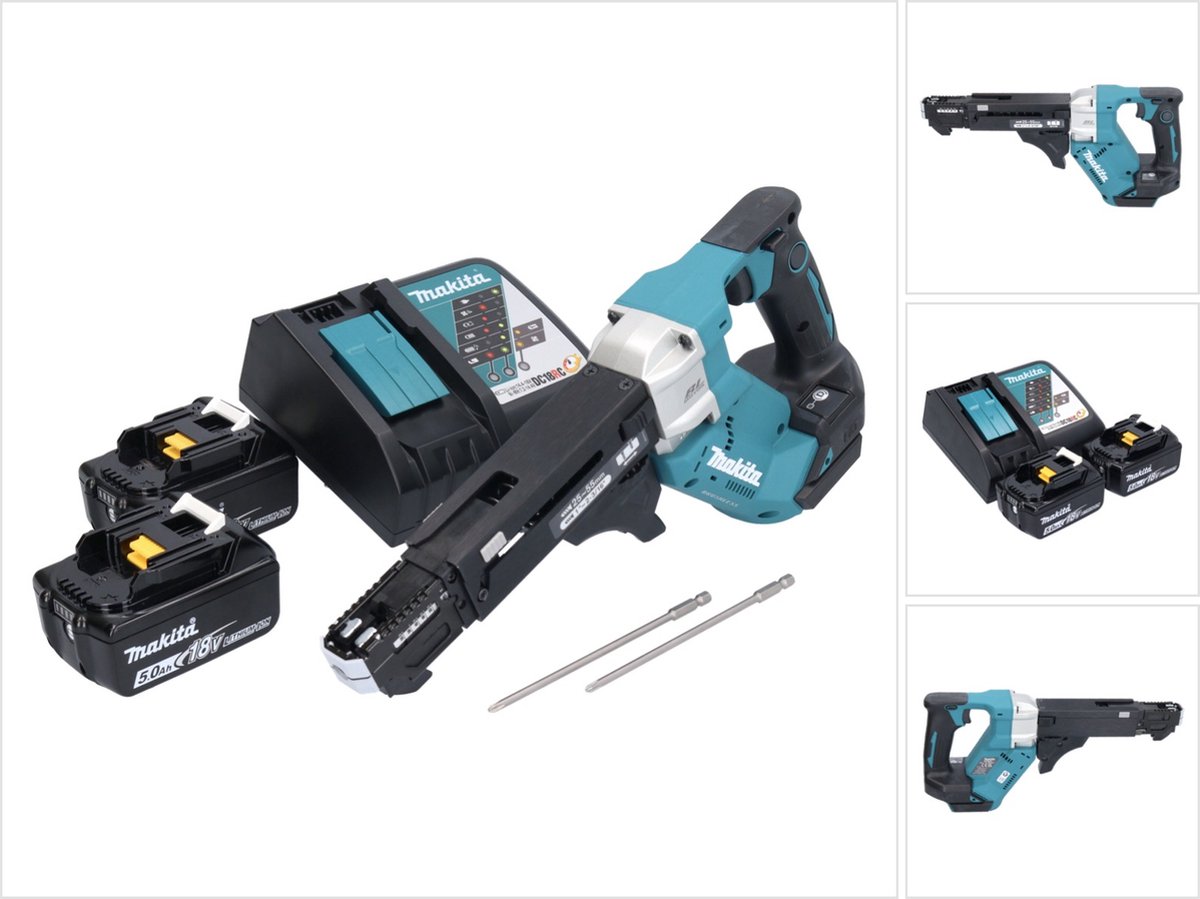 Makita DFR 551 RT accu-magazijnschroevendraaier 18 V 25 - 55 mm borstelloos + 2x accu 5,0 Ah + oplader