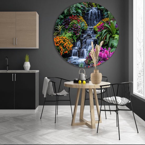 Panneau mural cascade - Décoration murale nature ronde - Tableau rond Fleurs - Tableau campagne - Tableau - Art mural cercle mural aluminium 40x40 cm