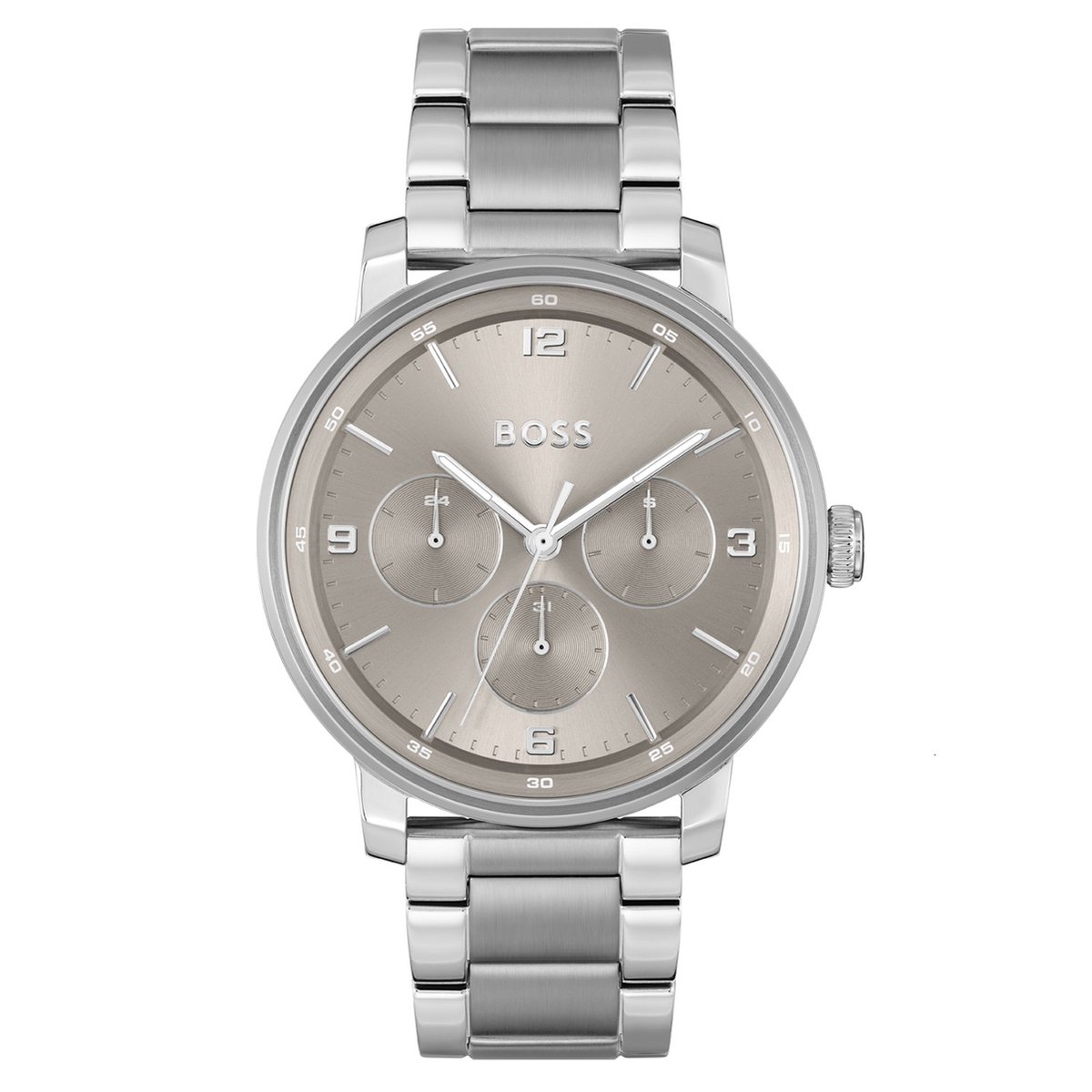 BOSS HB1514127 CONTENDER Heren Horloge - Mineraalglas - Staal - Zilverkleurig - 44 mm breed - Quartz - Vouw-Vlindersluiting - 5 ATM (douchen)