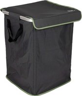 Donkergrijze XL waszak met deksel en groene bies, gezien vanaf de zijkant.