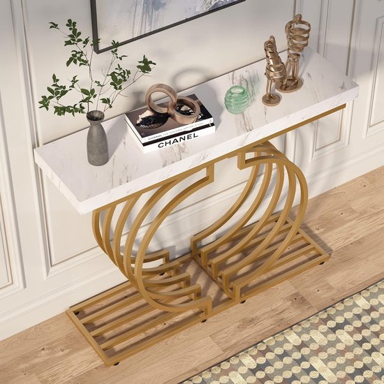 105 Cm 4 Etages Cirkelbasis Wit Goud Opbergtafel Woonkamer Tribesigns 39,4 Inch Consoletafel, Industriële 4-laags Sofatafel Salontafel 105 Cm