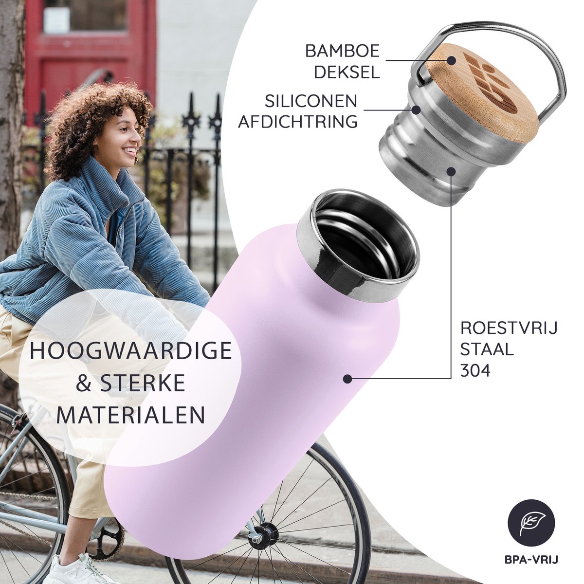 Bambaw® 1000ml RVS Thermosfles - Isoleerfles, Dubbelwandig, Lekvrijen, loodvrij en Plasticvrij Geïsoleerde Fles met Bamboe Deksel voor Warme en Koude Dranken - Ideaal voor Reizen, Werk, Yoga, Wandelen en Dagelijks Gebruik – violet — cadeau in Sport & Outdoor - foto 2