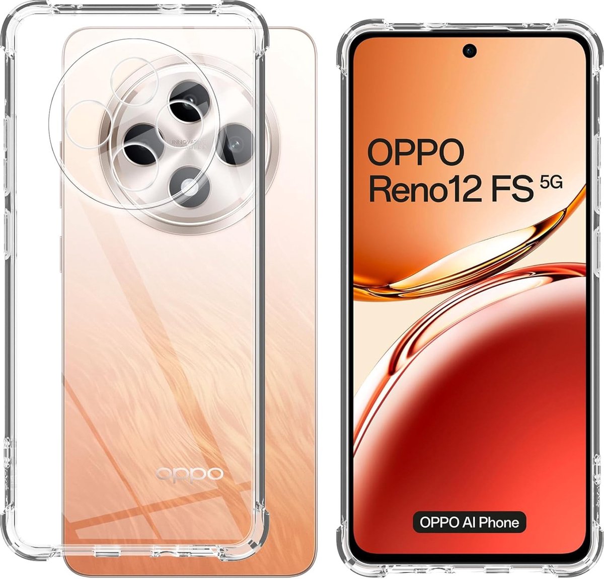 Casemania Hoesje Geschikt voor Oppo Reno 12 F - Transparant - Anti Shock Hybrid Back Cover