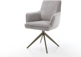 Chaise de salle à manger Heira- Flex avec accoudoirs, structure croisée, finition large avec cordon en titane, gris argenté, noyau à ressorts ensachés rotatif à 360°