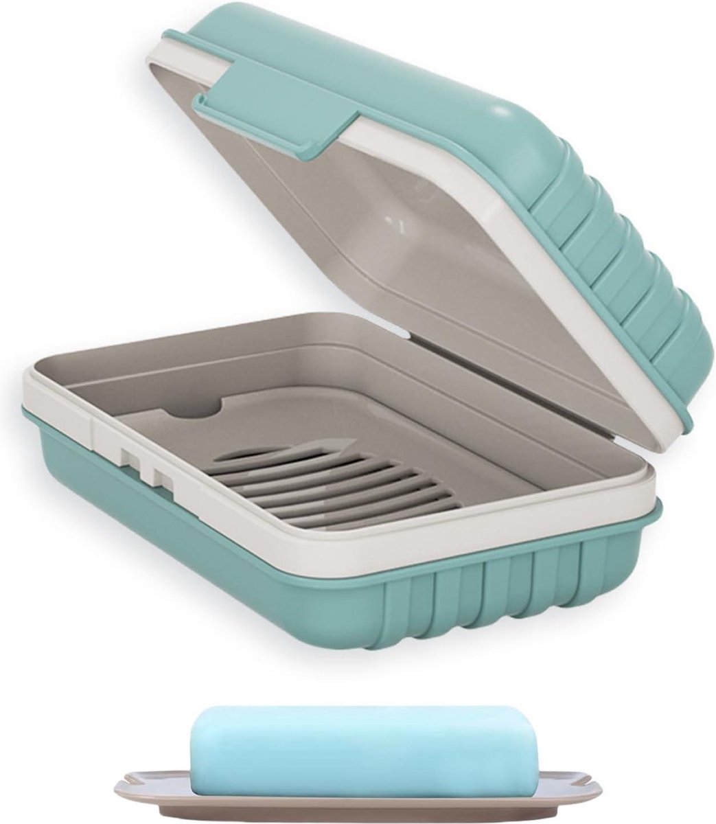 Zeepdoosje met deksel voor douche en reizen lekvrij blauw - Need content in html zeepdoosje met deksel