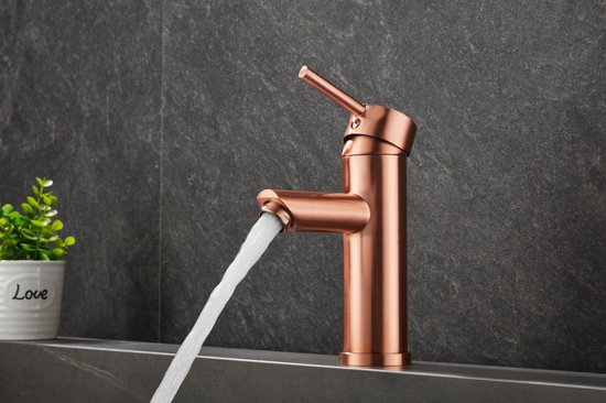 WEBO Koperen Wastafelkraan Atlanta - Koper - Waterbesparend - Incl. push-open waste