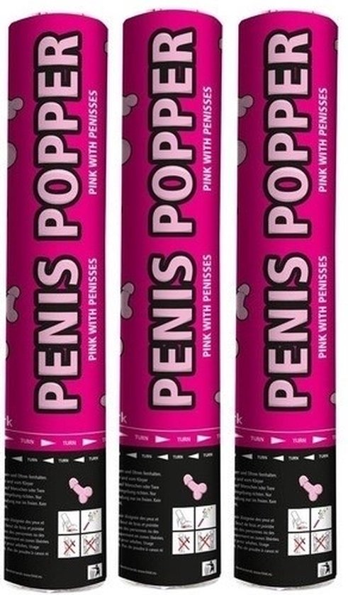 Vrijgezellenfeest Confetti kanon - 3x - roze penissen - papier - 28 cm - dames