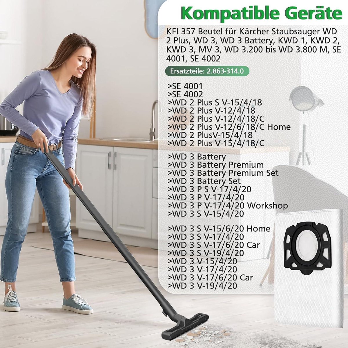 Foho 16 stuks KFI 357 stofzuigerzakken voor Kärcher WD2 WD3 KWD1 KWD2