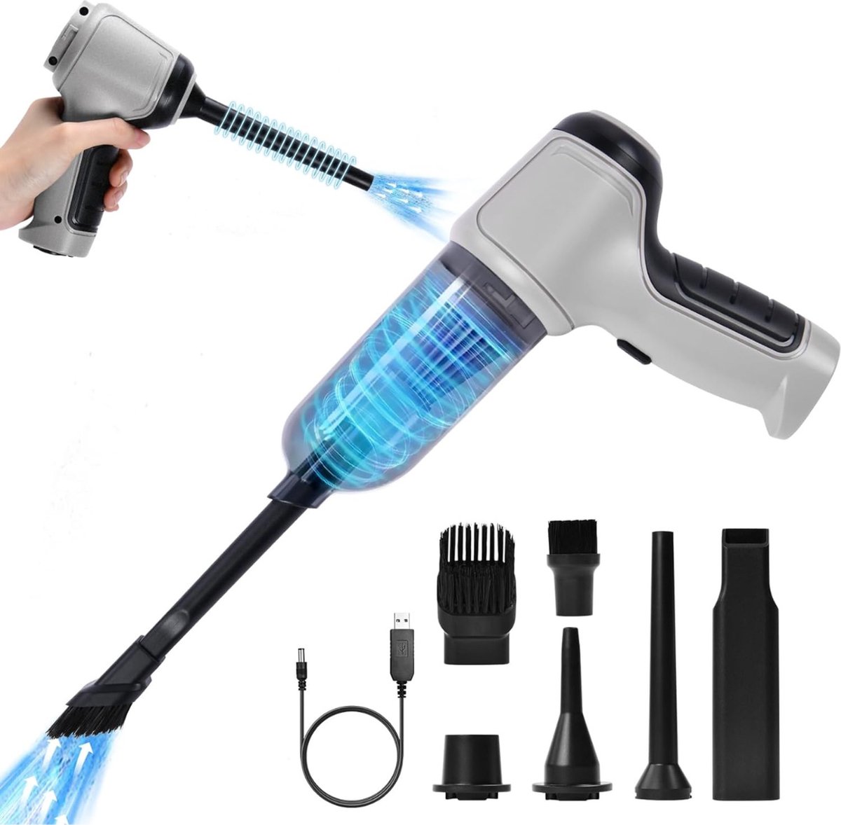 MKSS® Handstofzuiger Draadloos - Auto Stofzuiger - Kruimeldief Snoerloos - Kruimelzuiger - 5W - Grijs