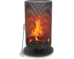 BBQ Collection Vuurkorf met Vonkenscherm - Tuinhaard 44,5 x 72,5 cm - Buitenhaard met Pook - Houtkachel voor Tuin en Terras - Vuurschaal voor Buiten - Carbon Staal