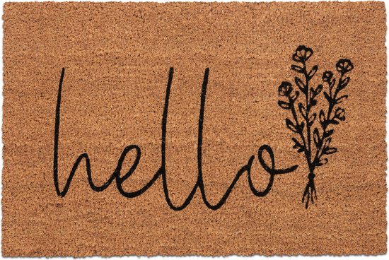 Paillasson Relaxdays noix de coco - bonjour - avec impression - tapis noix de coco 60 x 40 cm - porte d'entrée - antidérapant