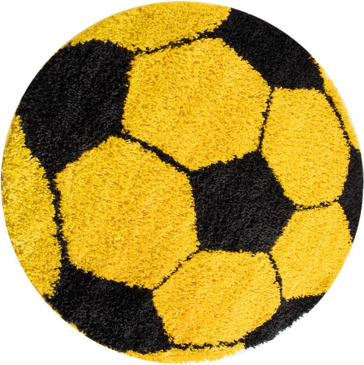 Fun Voetbal Kinderkamer Rond Vloerkleed Hoogpolig Geel- 120 CM Ø