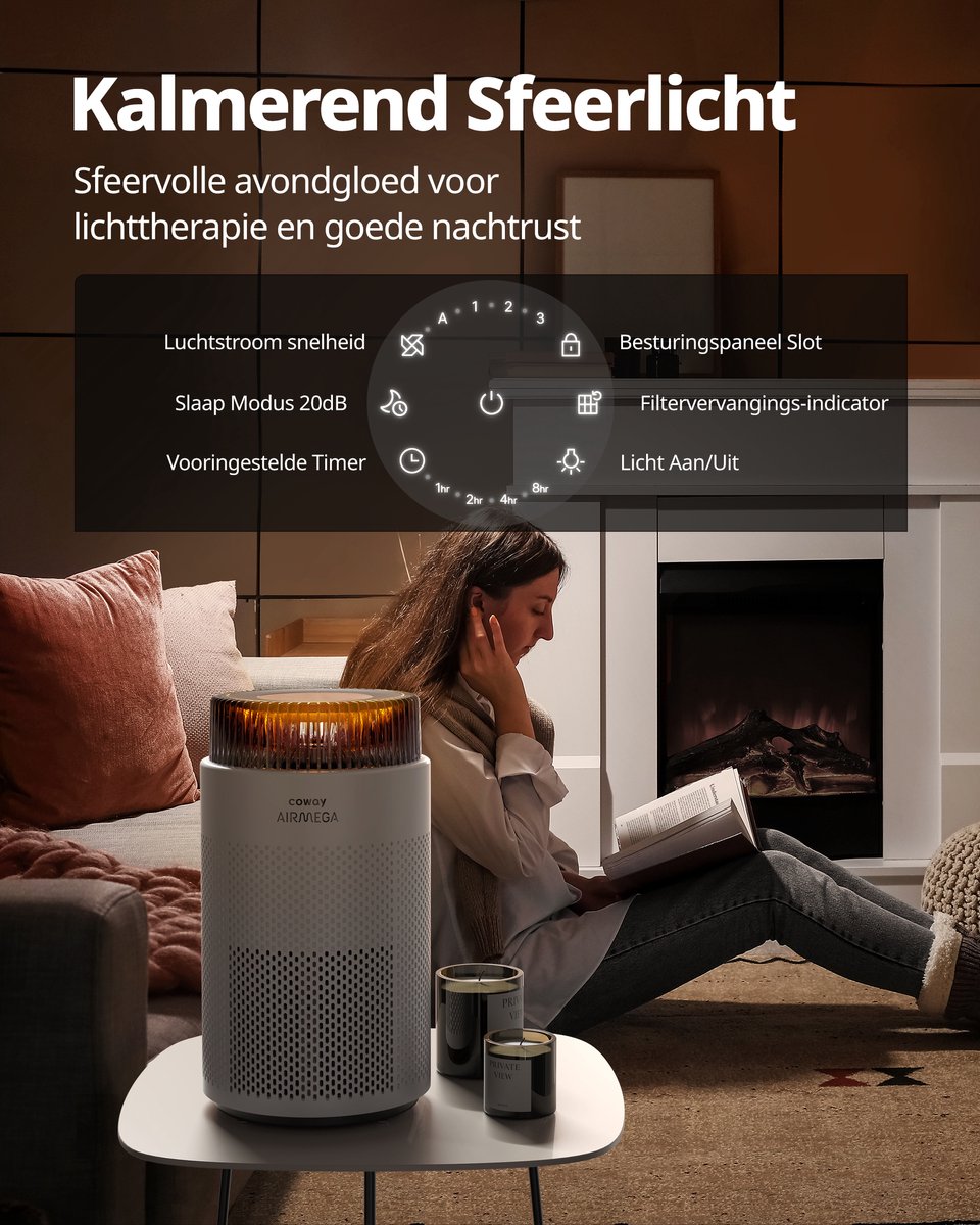 Coway Airmega 100 Luchtreiniger - Air Purifier - 244 m³/u - HEPA filter + koolstoffilter - Verwijdert tot 99,97% van fijne en ultrafijne deeltjes - Tegen stof, pollen en allergenen - Fluisterstil (20 dB) - ECARF gecertificeerd — afbeelding 7
