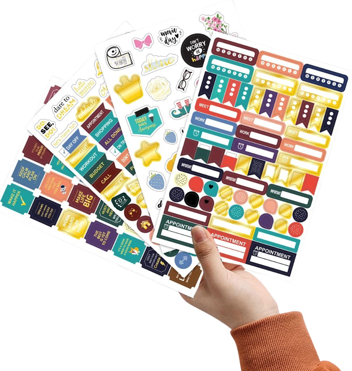 Planner Stickers Boek – 1748 Stickers voor Bullet Journal, Agenda & Kalender – 31 Vellen met Datums, Trackers, Quotes en Symbolen — afbeelding 7