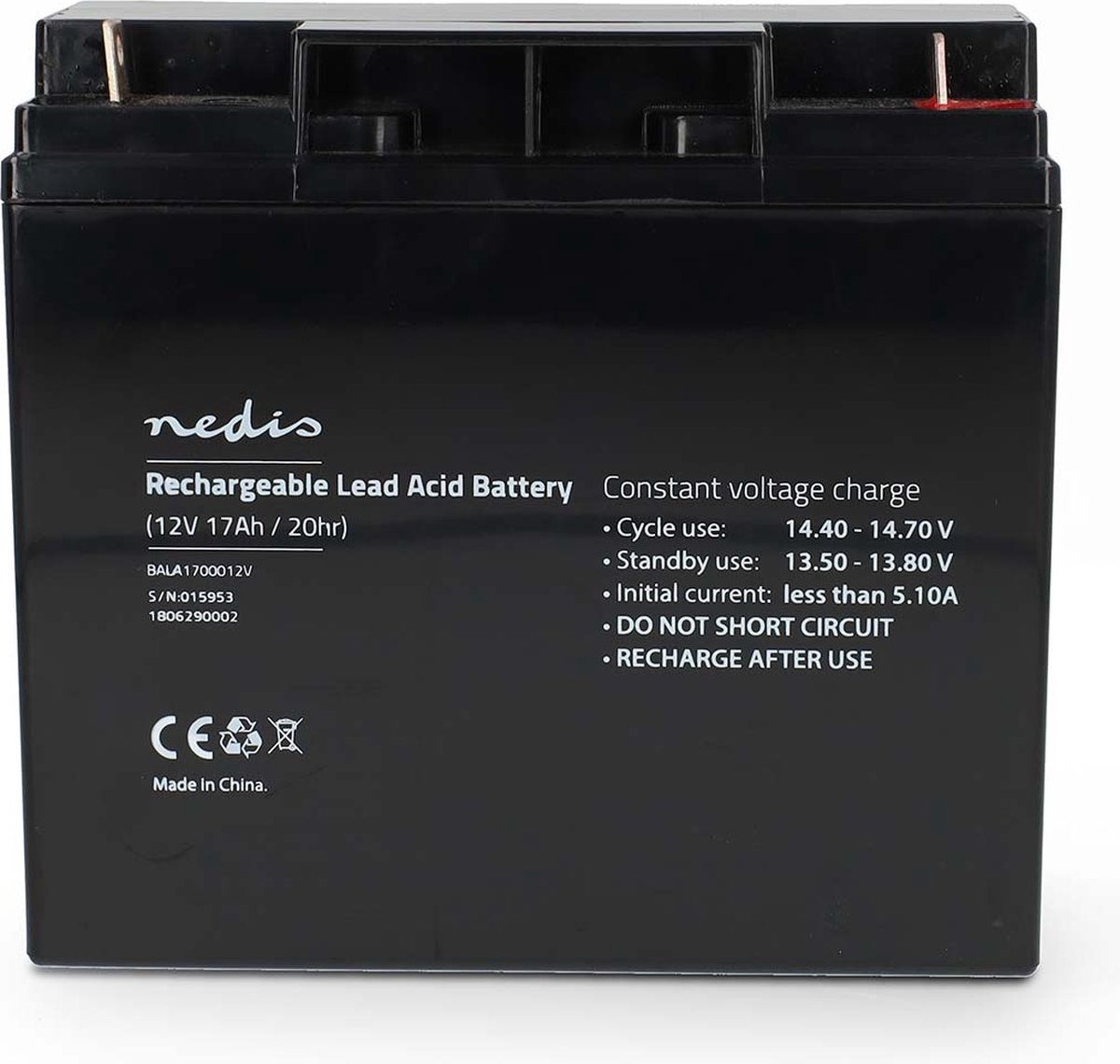 Nedis Oplaadbare Loodaccu - Lead-Acid - Oplaadbaar - 12 V - 17000 mAh