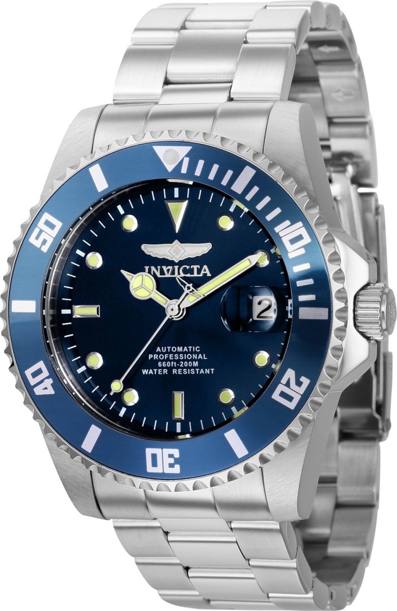 Invicta Pro Diver 36972 Heren Horloge - Waterdicht - Analoog - Automatisch Uurwerk - Roestvrij Staal met blauwe Wijzerplaat - 44mm