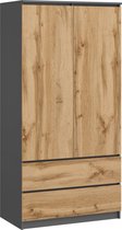Furniture Square - Armoire de Rangement - Anthracite / Chêne - Armoire à deux tiroirs - Placard de Chambre
