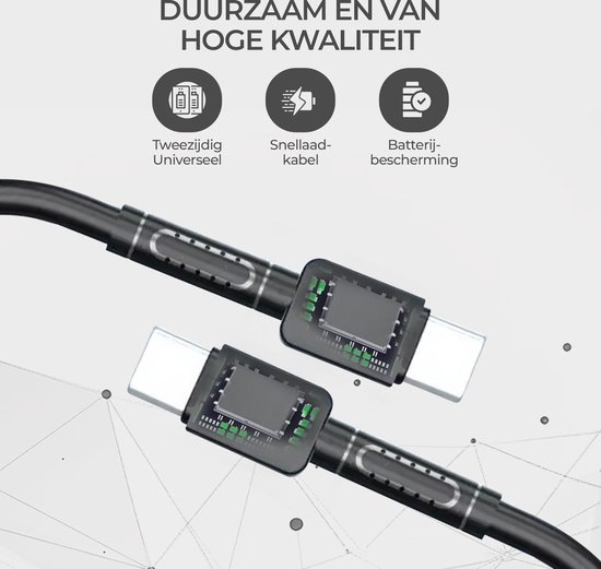 @rlu USB C Kabel - 1 Meter - 65W 3A - USB C naar USB C - Extra Stevig ...