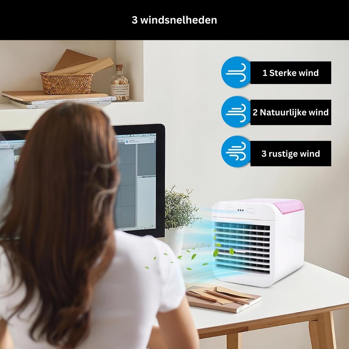 Mobiele Airco Zonder Afvoer - Mobiele Aircooler Draagbaar - Mobiele Airco voor Slaapkamer met 3 snelheden- Wit en Roze – foto 6