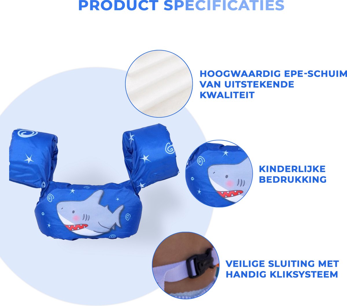 BrinQ Goods Zwemvest Kinderen - Puddle Jumper Deluxe - Haai Design - 13 tot 23 kg - 2 tot 6 jaar - Zwembandjes - Zwemvest kind - Reddingsvest — afbeelding 3