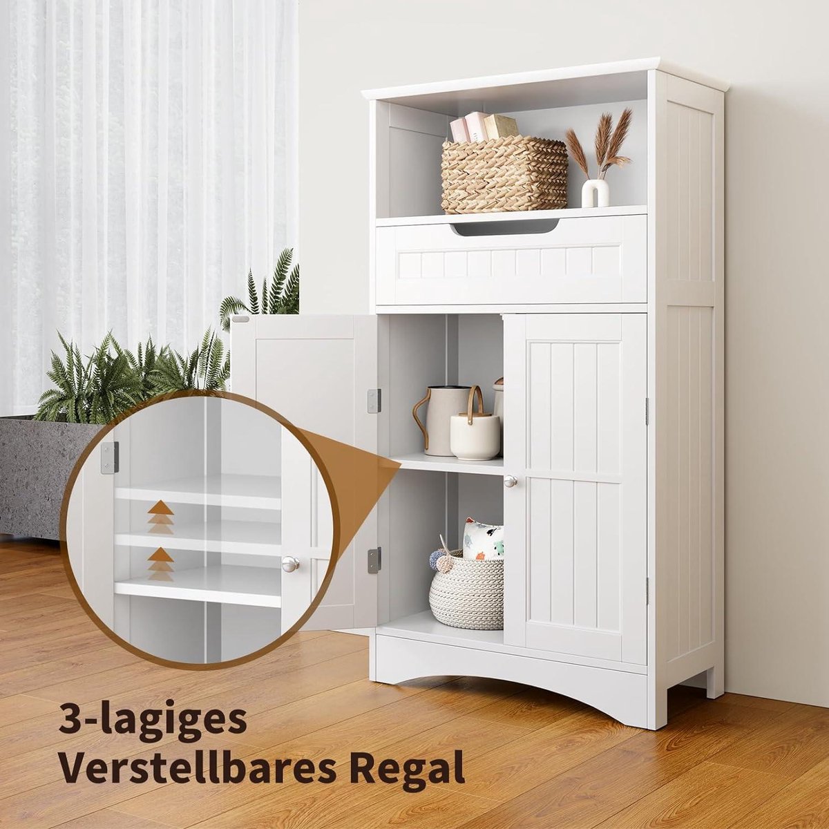 GOPLUS Badkamerkast met laden en kasten, badkamercommode met verstelbare planken, opbergkast voor badkamer, keuken en woonkamer, 60 x 30 x 128 cm (wit GOPLUS Badkamerkast met laden en kasten, badkamercommode met verstelbare planken, opbergkast voor badkamer, keuken en woonkamer, 60 x 30 x 128 cm (wit