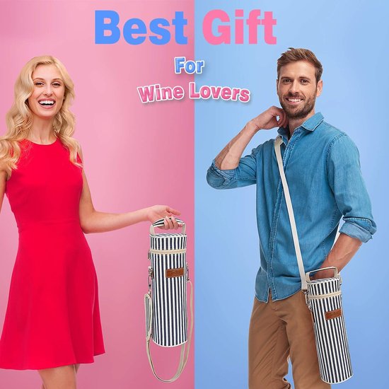 Geïsoleerde Wijntas Draagbare Wijntas Met Riem Voor Picknick Party BYOB Restaurant Wijnproeverij Blauwe Strepen 10 x 34 cm - Kato Tirrnia Bottle Ice Bag bottle bag van Tirrnia — afbeelding 4