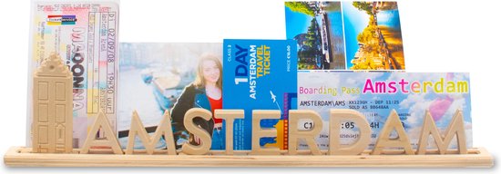 Amsterdam, houten Letter standaard Souvenir met grachtenpand: kan gepersonaliseerd worden met fotos en tickets