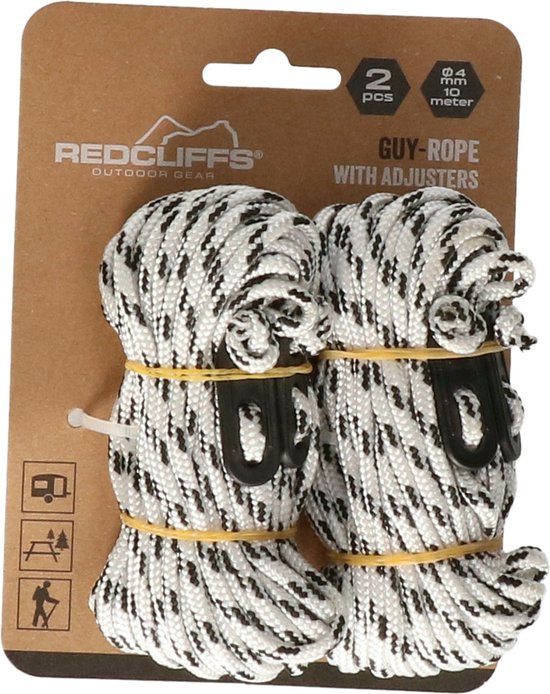 Redcliffs Scheerlijnen / touwen met gatspanners - 4x - zwart/wit - 4 mm x 10 meter - tent scheerlijn van Redcliffs — afbeelding 2