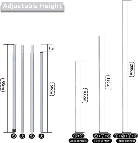 Verstelbare Dubbele Grootte Stalen Tent Tarp Polen - Accessoires voor Hoofdkamer, Luifel, Zonnescherm - Set van 2 Tent pegs van VER — afbeelding 4