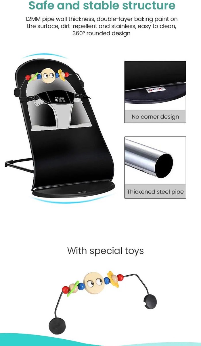 Eszenzics™ Wipstoel - Grijs - Lichtgewicht schommelstoel - Baby Bouncer - Compact inklapbaar van Eszenzics™ — afbeelding 2