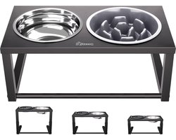 Verhoogde Slow Feeder Bowl Set - Duurzame Iron Feeding Stand - Verstelbare Hoogtes - Voor Kleine en Medium Honden - Pecute - (L)