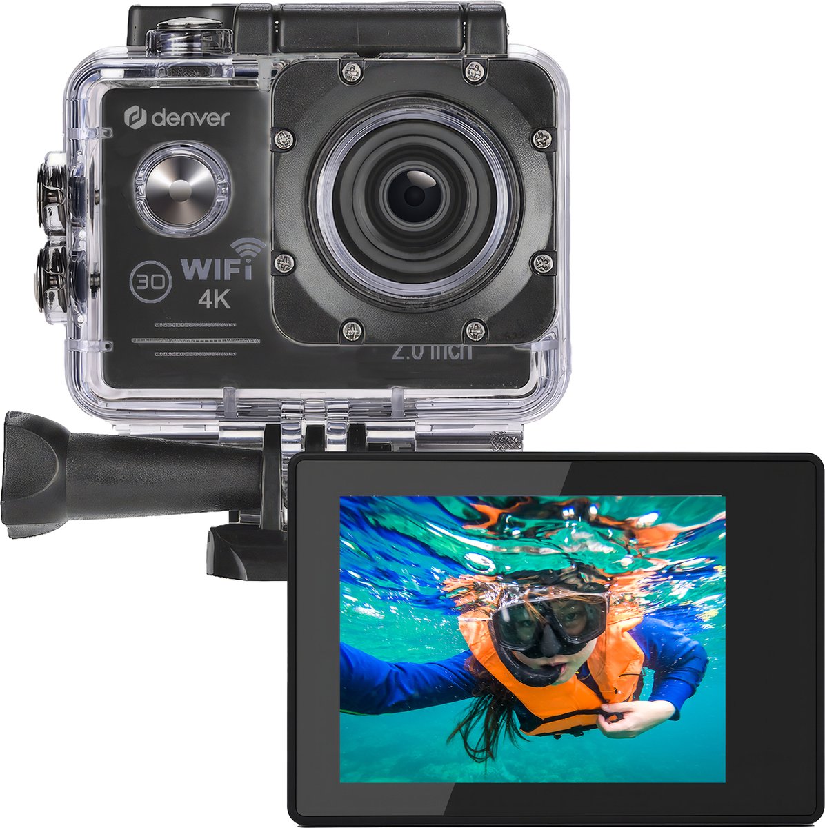 Denver Action Camera 4K - 20MP - Foto & Video - Waterdicht 40M - WiFi - 120/60/30 FPS - Incl. Accessoires - ACK8064