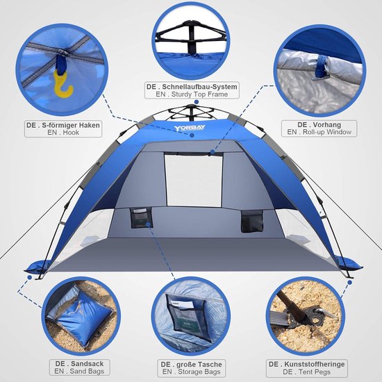 Tente 2-3 Volwassene UV bescherming Blauw met draagtas - Kamperen Outdoor — afbeelding 3