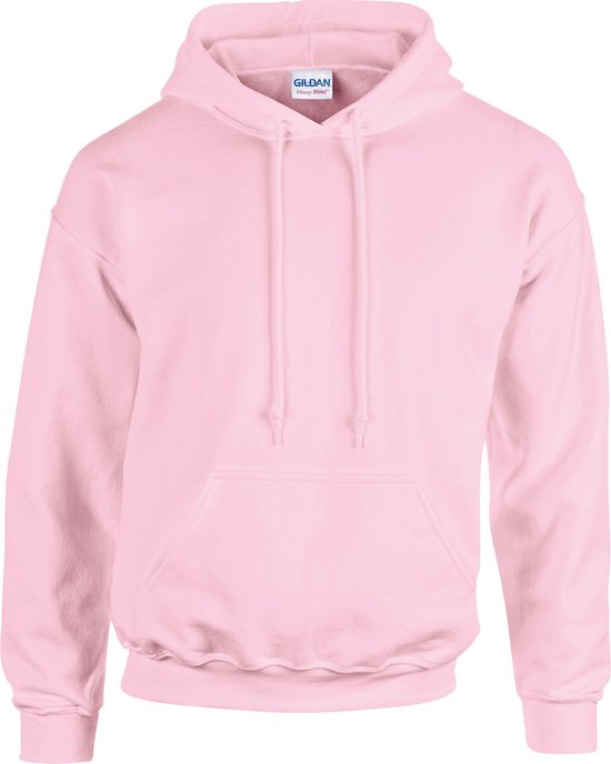 Sweat à capuche rose clair Gildan avec cordon de serrage et poche kangourou à l'avant.