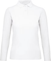 Polo Femme 3XL B&C Col avec boutons Manche longue White 100% Katoen