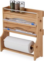 Bol.com Rollenhouder bamboe voor aluminiumfolie - keukenrolhouder hout - vershoudfolie opberger - kruidenrek - HBD: 40x40x115 cm aanbieding