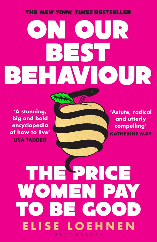 Boekomslag met de titel 'On Our Best Behaviour' en een appel met een slang.