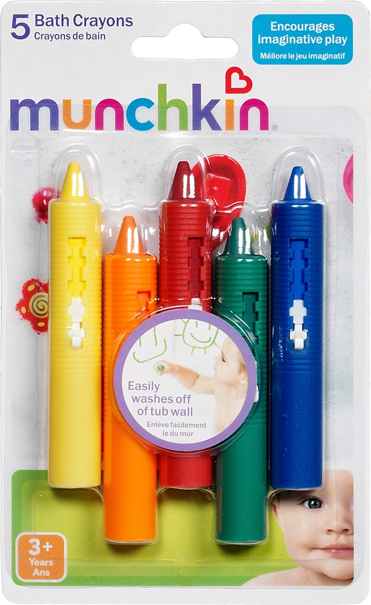 Munchkin Badkrijtjes - Kleuren in Bad - Badspeelgoed - Badkrijt - Set van 5 kleurrijke Bad Stiften - Makkelijk te wassen - Douche krijtjes - Vanaf 12 Maanden - voor tegels en de badkuip — afbeelding 4